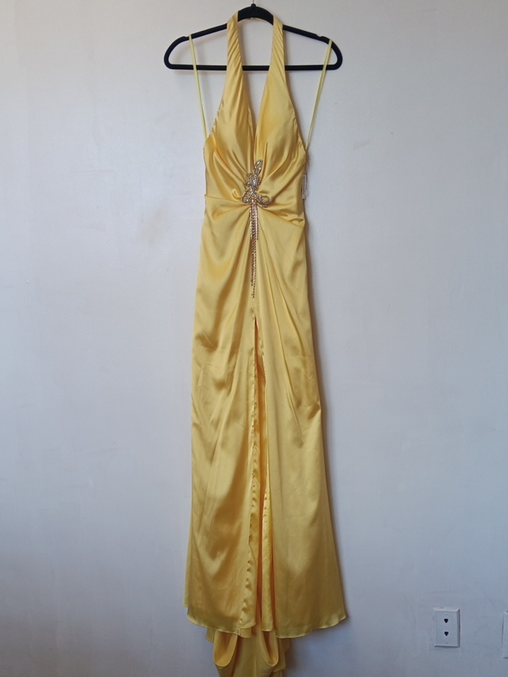 Prima Donna Yellow Satin Halter Maxi Dress with Embellished Waist